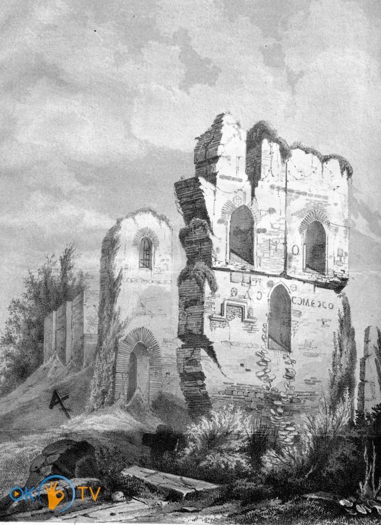 Предполагаемые          остатки          юго-западной          стены          Десятинной          церкви          князя          Владимира.          С          рисунка          1826          года